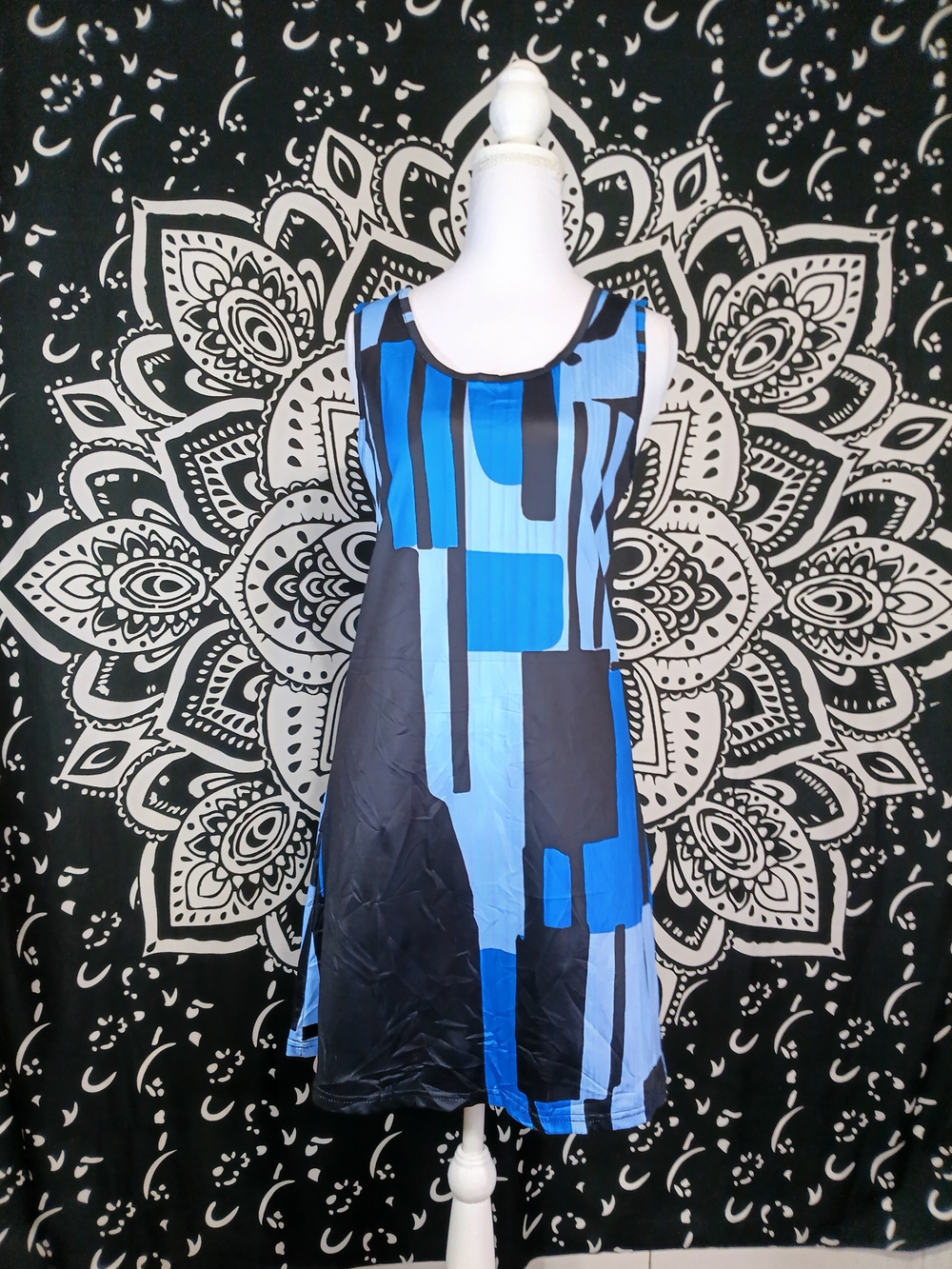 Blue Graphic Panel Sleeveless Mini Dress